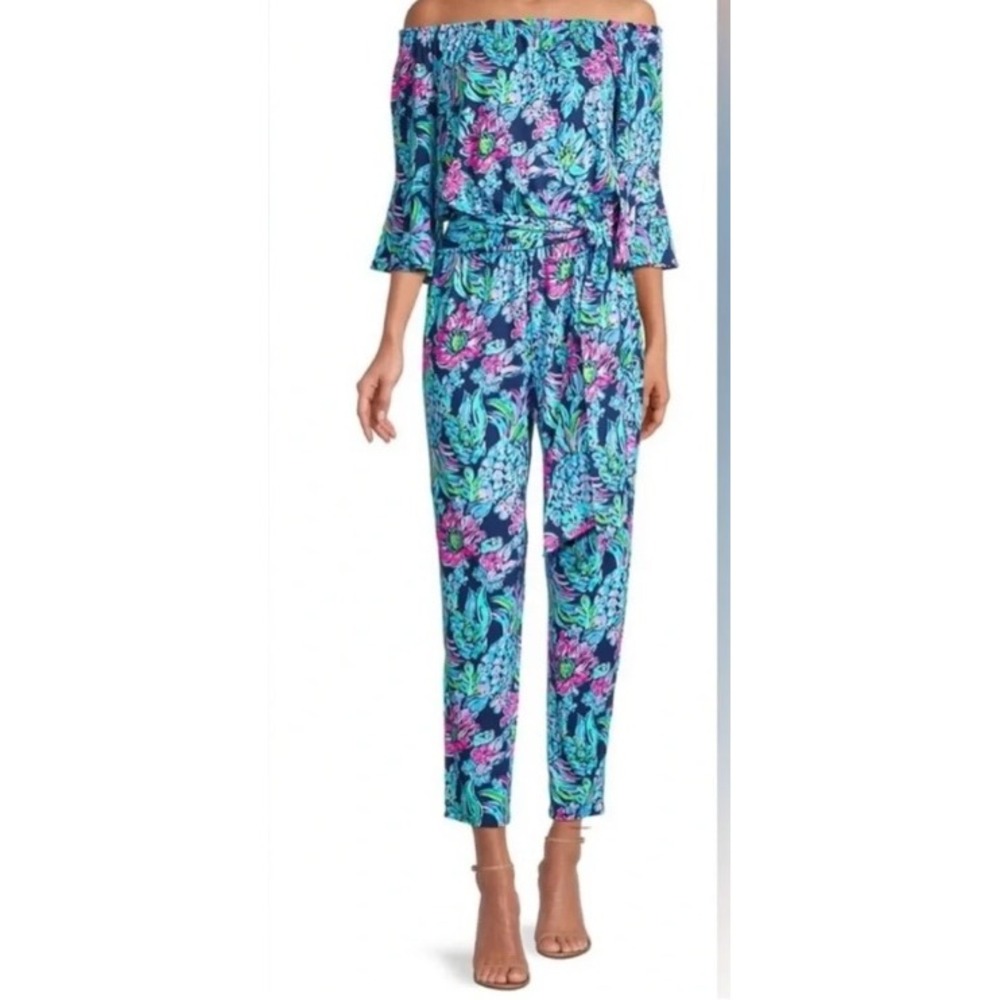 Lilly Pulitzer Calla Jumpsuit Pineapple Paradise Size S Off‎ Shoulder Belted